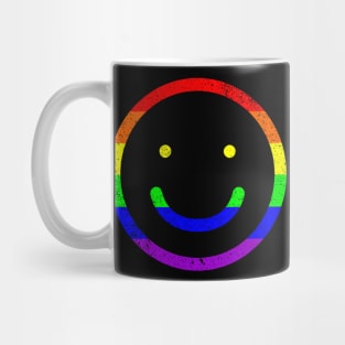 Distressed Rainbow Gay Pride Happy Face Mug